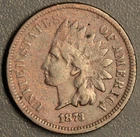 1873 1C INDIAN HEAD BRONZE CENT KM# 90a Grade:  VF  A6968