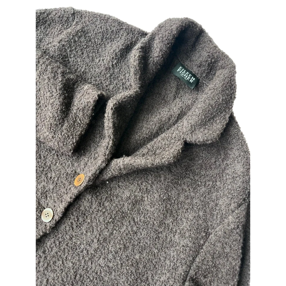 Chaqueta Cárdigan Eileen Fisher Texturizada Marrón Mezcla Lana Grande M Lana Boucle Foto 3 de 4