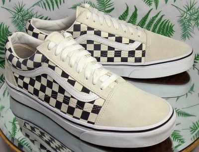 VANS OLD SKOOL BEIGE BLACK CHECKERBOARD SKATEBOARD SNEAKERS SHOES MENS SZ 10.5