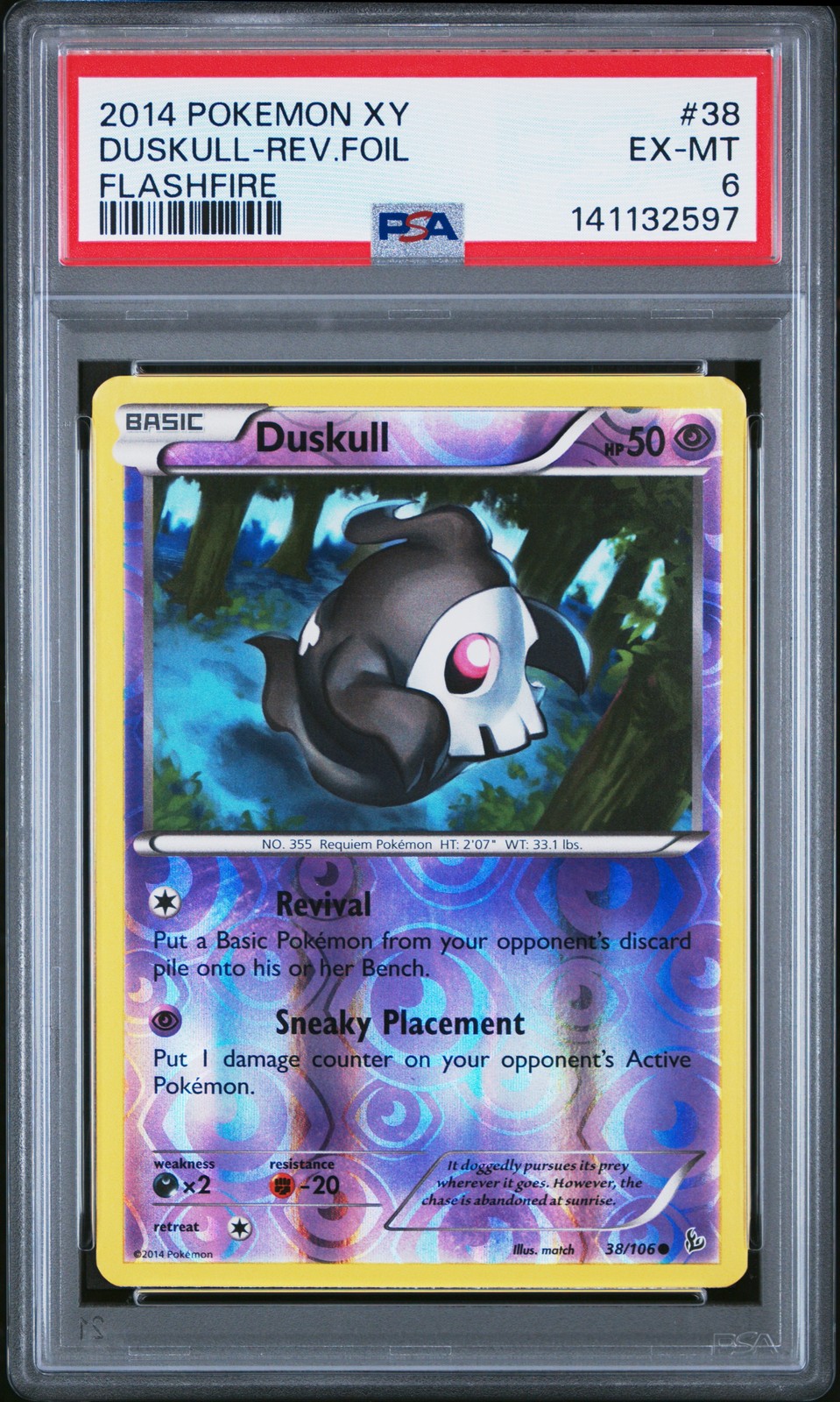 2014 POKEMON XY FLASHFIRE #38 DUSKULL-REVERSE FOIL PSA 6