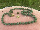 14k Gold Earrings W/Chunky Green Jadeite  Bead Strand Necklace Set Vintage — photo 8