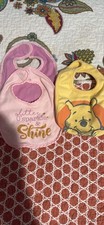 Disney Lot of 2 Baby Bibs Winnie the Pooh  Friends Pink/Yellow Snap Closure