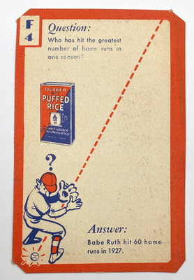 1934 Quaker Oats Ask Me Baseball Trivia Card #F4 Babe Ruth