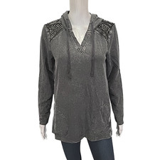 Women's Hoodie Small Size Faded Black French Terry Pockets Long Sleeves Pullover