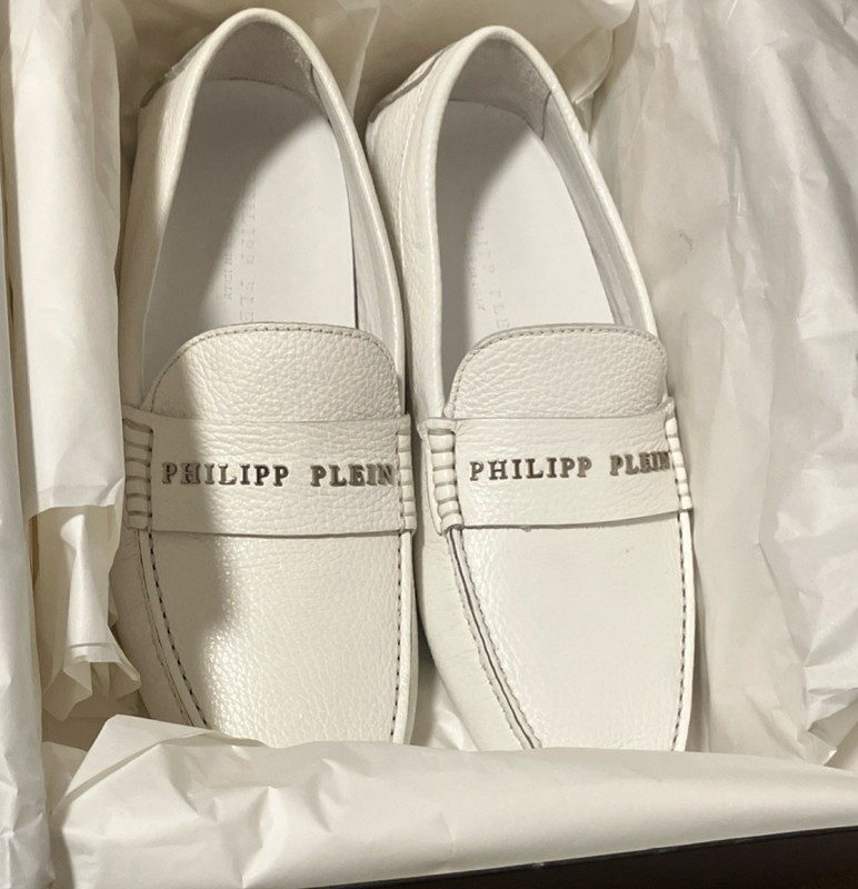 Philipp Plein Brand New  White Leather Loafers Logo Accent Size 41 