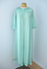 Vtg 60s mint green sheer nylon bridal peignoir robe satin ribbon flower XS/S