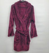 Victoria's Secret Short Cozy Robe Women Size XS Velvet Plush Velvet Burgundy
