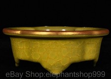 8" Old Chinese Song Guan Kiln Yellow Glaze Porcelain Dynasty Dragon Pen Wash