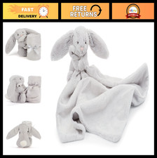 Soft Grey Bunny Security Blanket Lovey - 13.5" Plush Baby Soother Gift