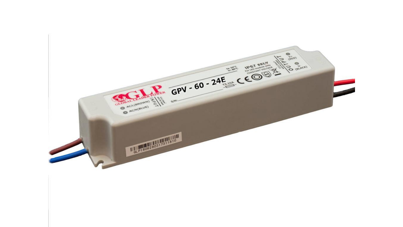 Power supply for LED GPV 24V/2.5A, CV, non-PFC, IP67 plastic case, EU inp /T2UK