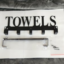 Black Matte Metal Wall Mounted TOWELS Towel Hook Rack w/ Bar, 5 Hooks
