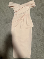 NWT ASOS Off-Shoulder Blush/Nude Peplum Hem Scuba Midi Pencil Dress XS/S