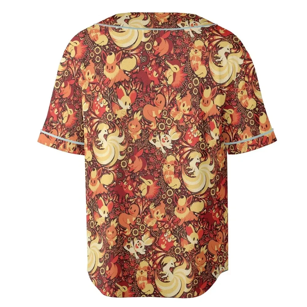 Pokemonn Fire Pattern Unisex Baseball Jersey