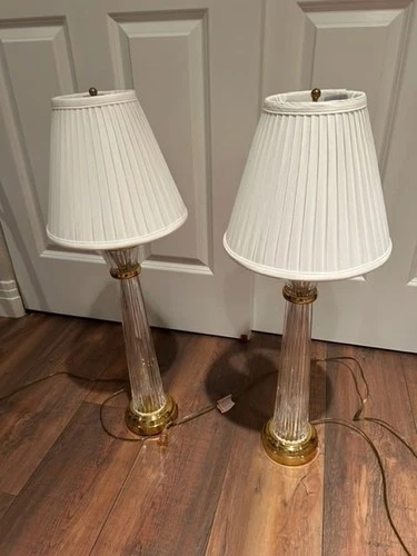 pair Of Vintage Waterford Crysta And Brass Table Lamps