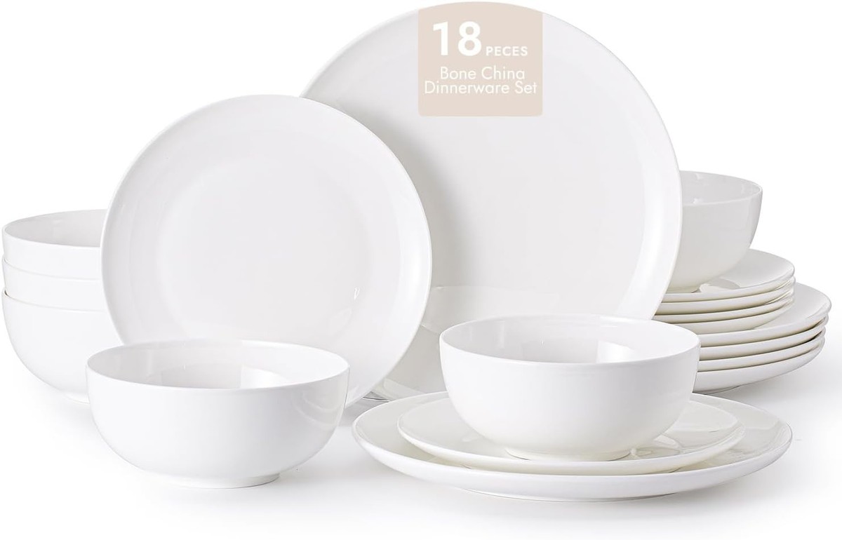 KINGSTONE Bone China Dinnerware Sets, 18-Piece Dinnerware Set for