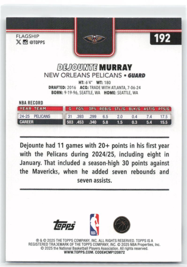 2025-26 Topps Flagship Dejounte Murray #192 Pelicans | eBay