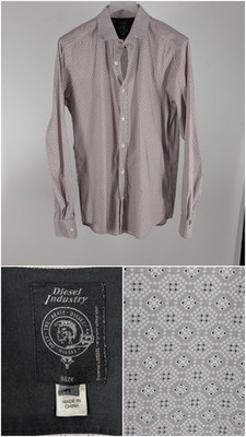 Diesel Industry Mens Buttondown Shirt Small Mosaic Geometric Micro Print Stretch