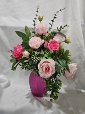 Artificial Flower Arrangement Soft Pink Roses in a beautiful pink vase