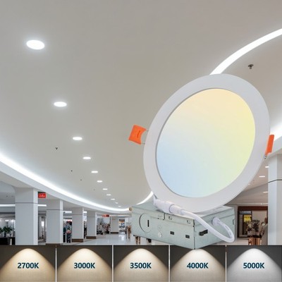 12 Pack 6 Inch Recessed Ceiling Panel Light 5CCT LED Downlight with Junction Box
