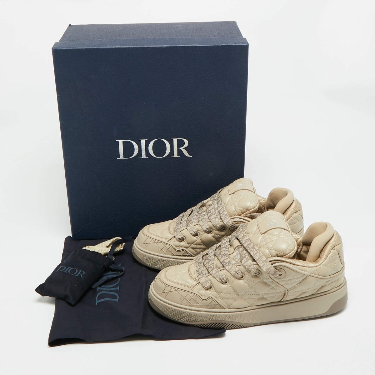 Dior B9S Skater Size 42.5 Beige Cannage Leather Low Top Sneakers