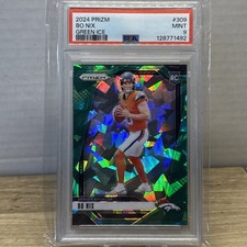 2024 Panini Prizm Bo Nix Rookie Green Ice Prizm #309 Denver Broncos PSA 9