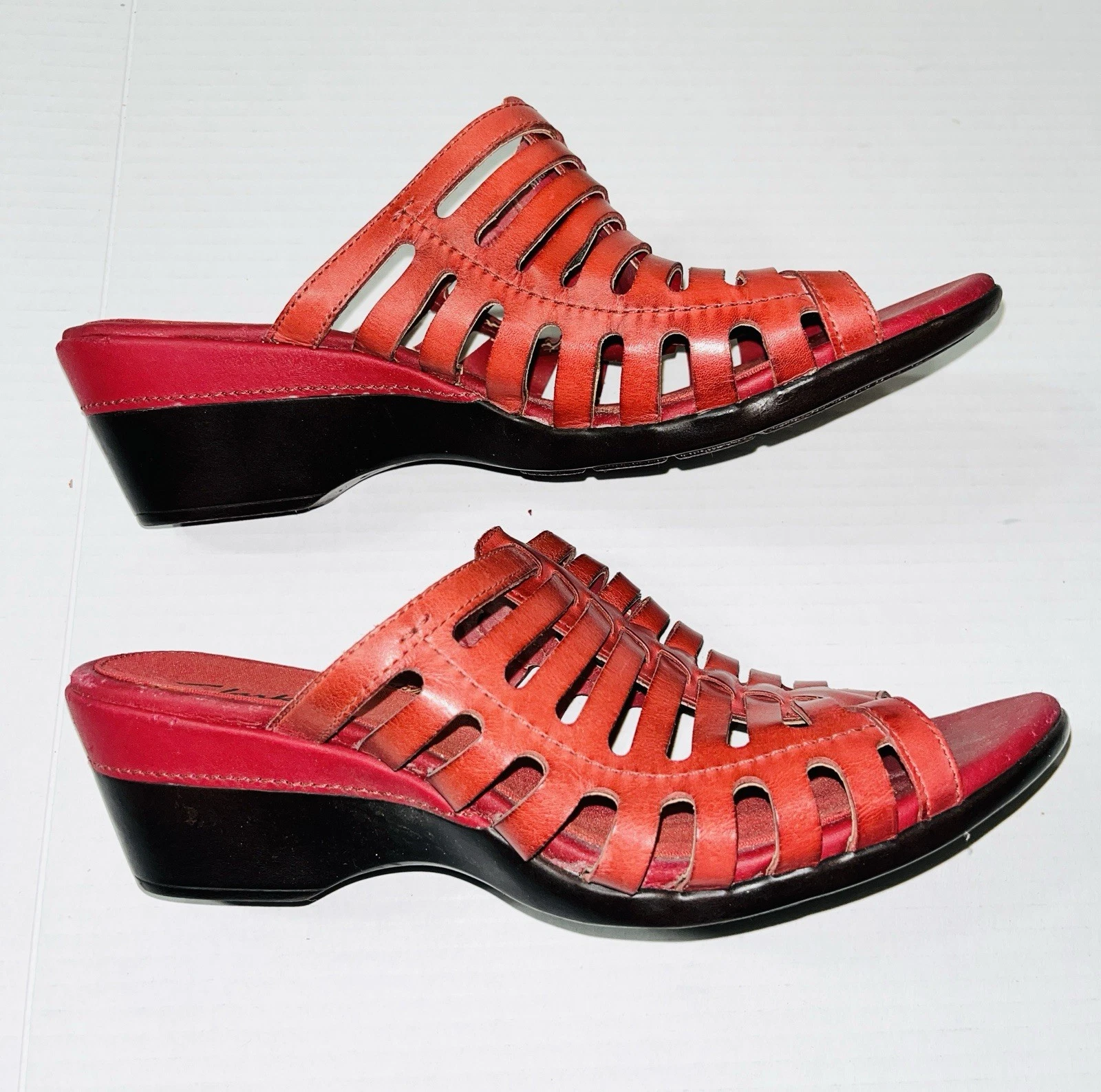 CLARKS Clark’s Sandali Pelle Donna 9 5 Rosso Punta Aperta Tessuto Boho Vacanze Romantici