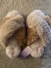 NWT Stars Above Women's Paris Crossband Fur Slippers Taupe 9/10 NWT
