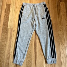 Adidas Jogger Sweatpants Men  s Gray Medium Embroidered Logo Fleece 3 Stripes