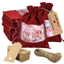 50 PCS Linen Burlap Sheer Bags 5x7 Inch Drawstring Gift Tags Wedding Birthday