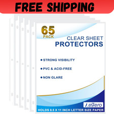 65 Pack Clear Sheet Protectors, 8.5 x 11 inch Page Protectors for 3 Ring Binder,