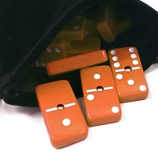 Domino Double 6 Orange-White Jumbo Tournament Pro Size w/Spinners in Velvet Bag