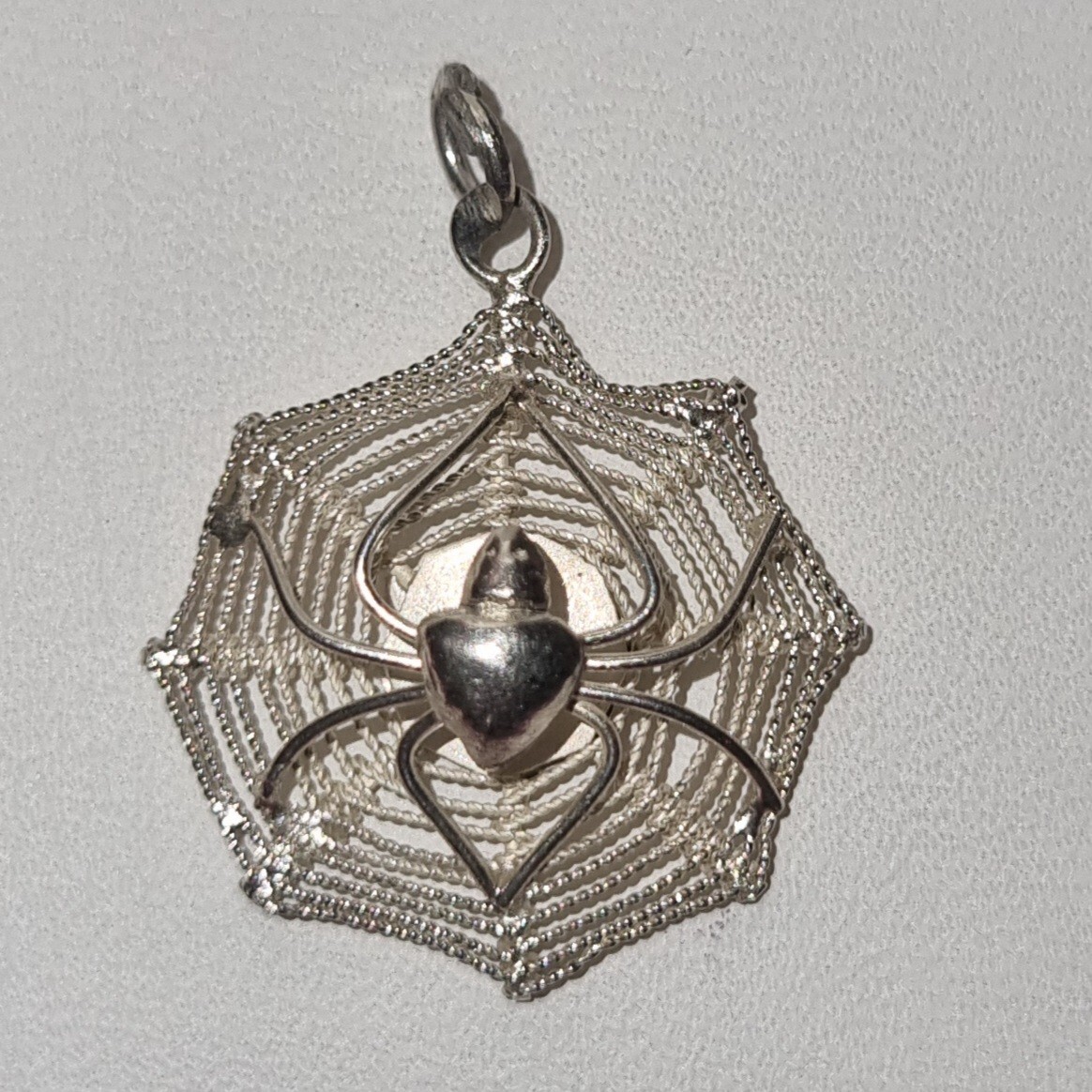 925 Solid Sterling Silver Spider In Web Charm Pen… - image 2