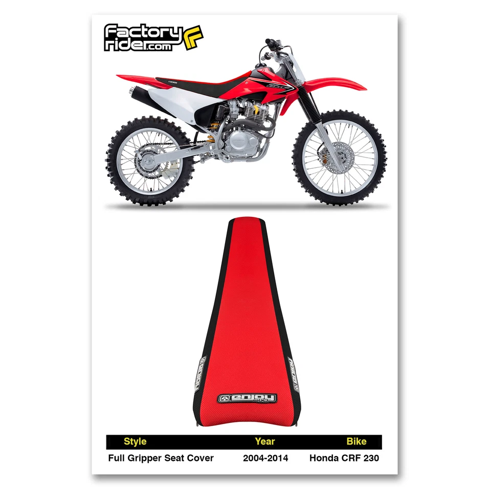 2003-2017 HONDA CRF 230 Seat Cover Gripper Enjoy Mfg BLACK SIDES / RED TOP #149 - Image 3 of 4
