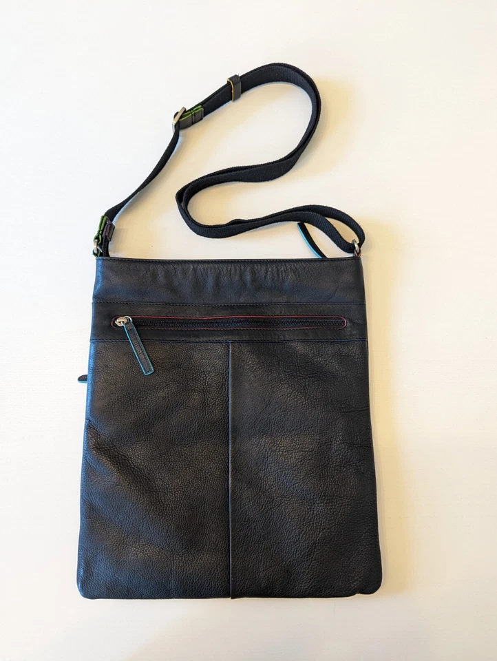 Cartera Bandolera Mywalit Grande Cuero Negro y Gamuza 12" x 14" Habana Foto 4 de 4