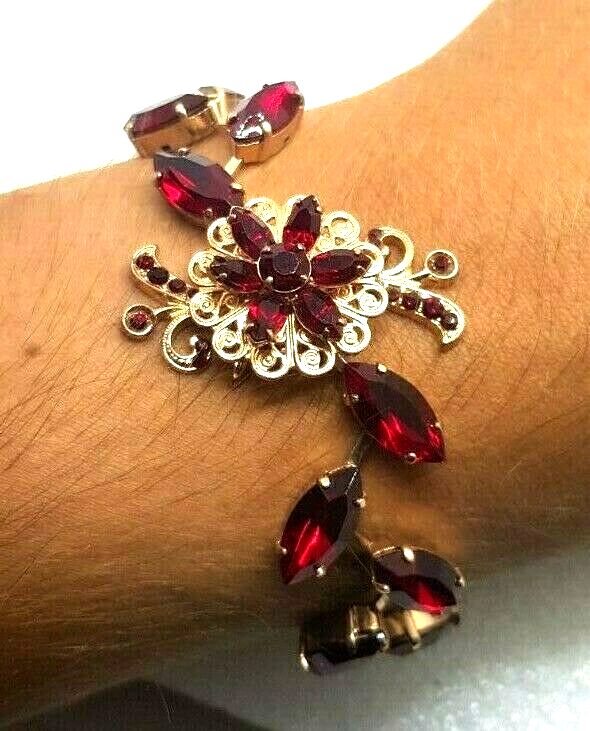 Swarovski Burgundy Flower Bracelet with Red Crystals-image