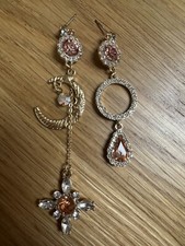 Moon Flower Shape Orange Shiny Stone Earrings