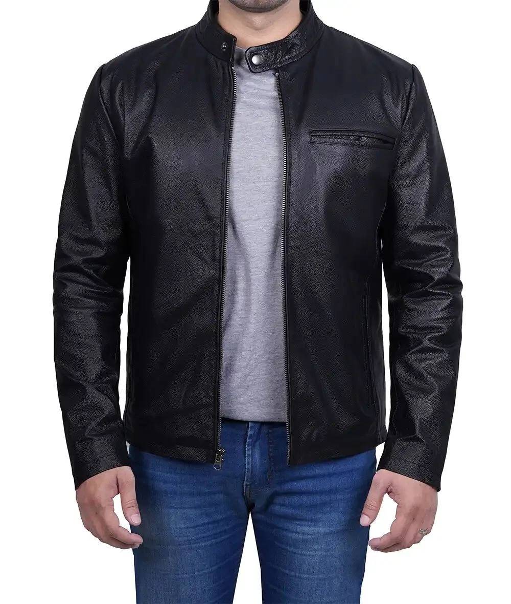 Men's New Stylish Design Moto Racer Biker Genuine Cowhide Black Leather Jacket