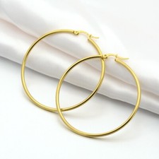 304 Stainless Steel Hoop Earring Ring Gold 55x53x2mm Pin: 1x0.6mm Z428