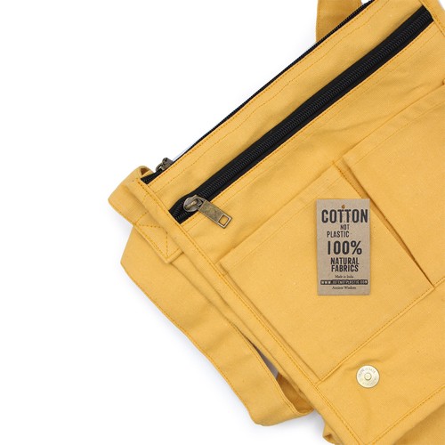 Cotton Canvas Shoulder Messenger Bag - Lightweight Fabric Student Satchel Bags - Picture 5 of 17