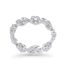 5mm Leaf Round Shape  Eternity Band Ring Simulated CZ 925 Sterling Silver