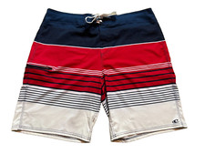 O'Neill Men's Santa Cruz Brisbane Swim Trunks Board Shorts Red Blue Striped 38