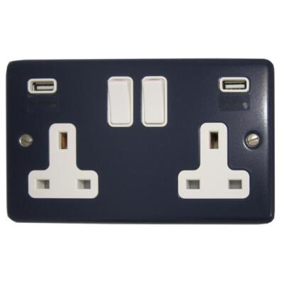 G&H CRB910W Standardplatte blau 2 Gang Doppel 13A Schaltstecker Steckdose 2,1A USB