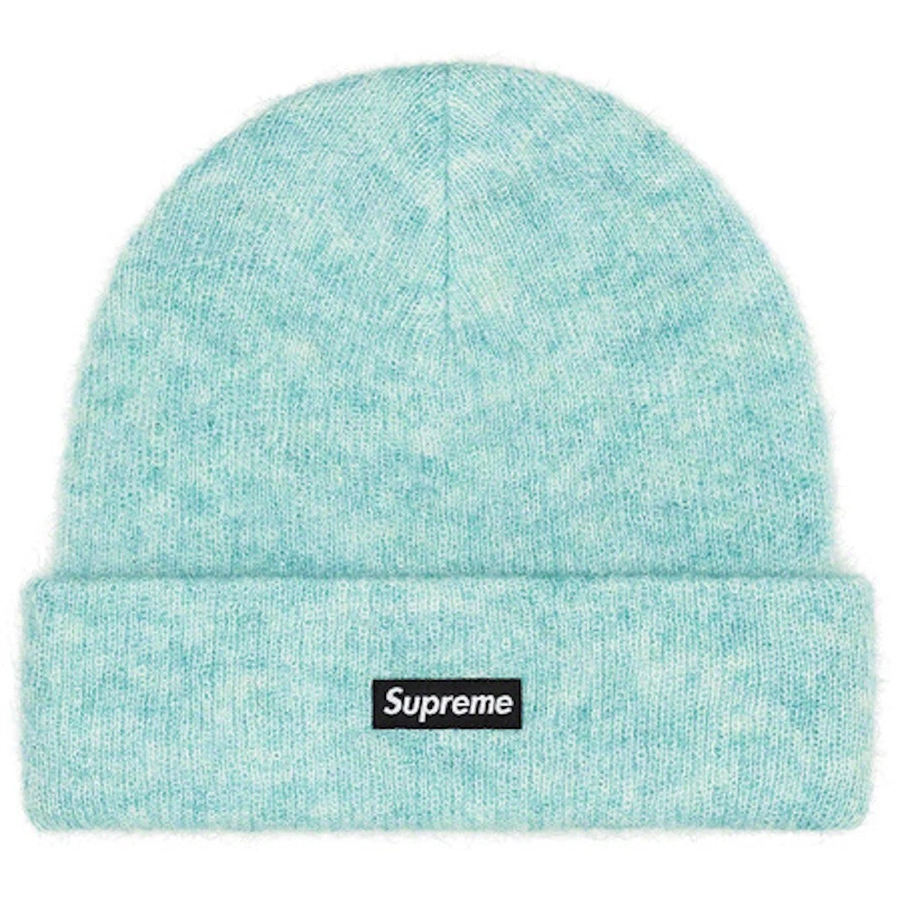 Supreme NY Mohair Light Blue Cuffed Beanie Black White Box Logo