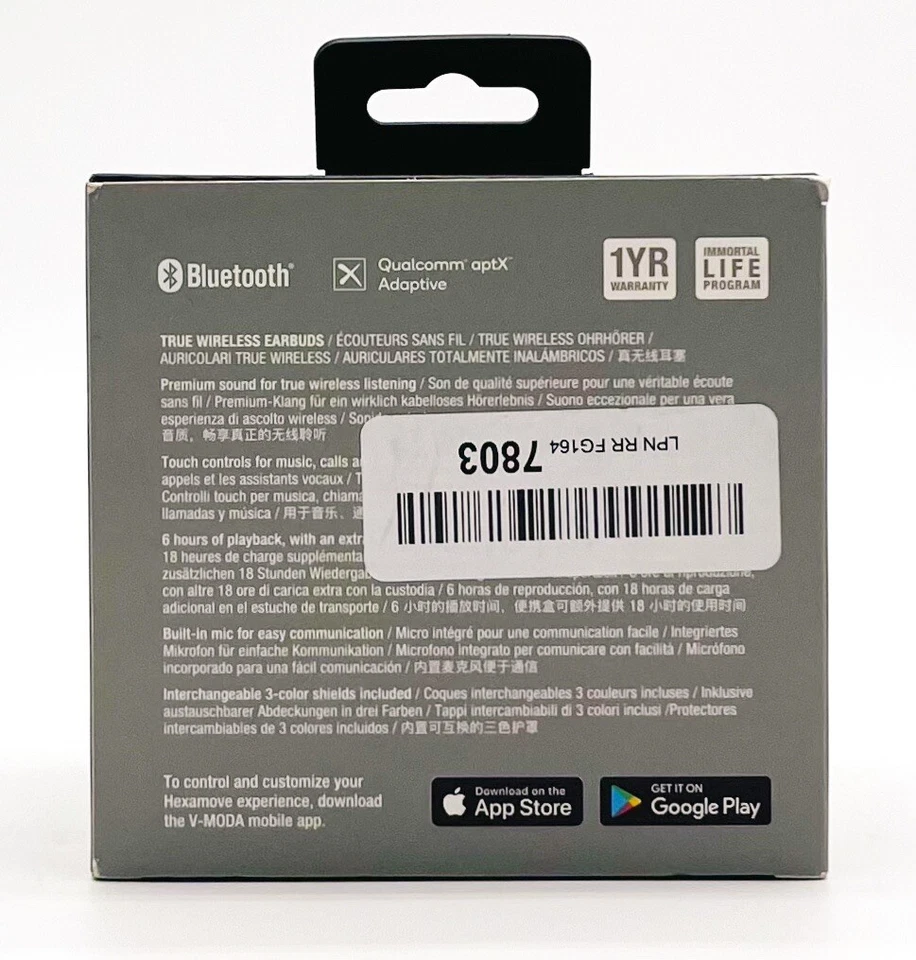 V-MODA Hexamove Pro Wireless Bluetooth Earbuds W/ Qualcomm aptX - White - Image 3 of 4