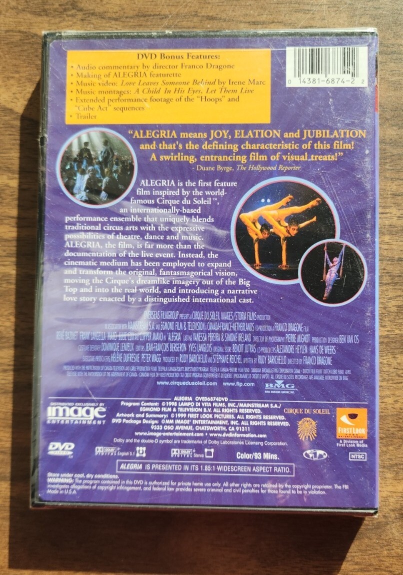 【中古】 輸入その他（DVD）　 CIRQUE DU SOLEIL ALEGRIA（輸入盤) Cirque Du Soleil Alegria (DVD, 2000) Brand New Sealed
