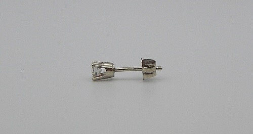 Single Natural White Diamond Earring Set in 14k WG, 3.5 mm Round, .17 Carats - Picture 6 of 12