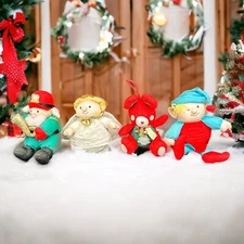 Vintage 1993 Stuffins Christmas Plush Ornaments Elf Angel Teddy Bear Horn Player