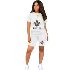 New Orleans Saints Women's White & Gold Two Piece Causal Short Set
