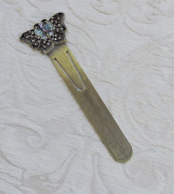 Vintage Butterfly Enameled Metal & Rhinestone Bookmark c1960 Enameled Bookmark