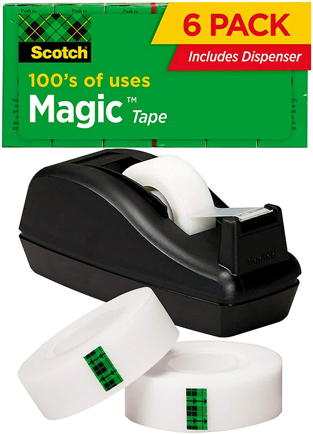 Magic Tape, 6 Rolls with Dispenser, Numerous Applications, Invisible, Engineered